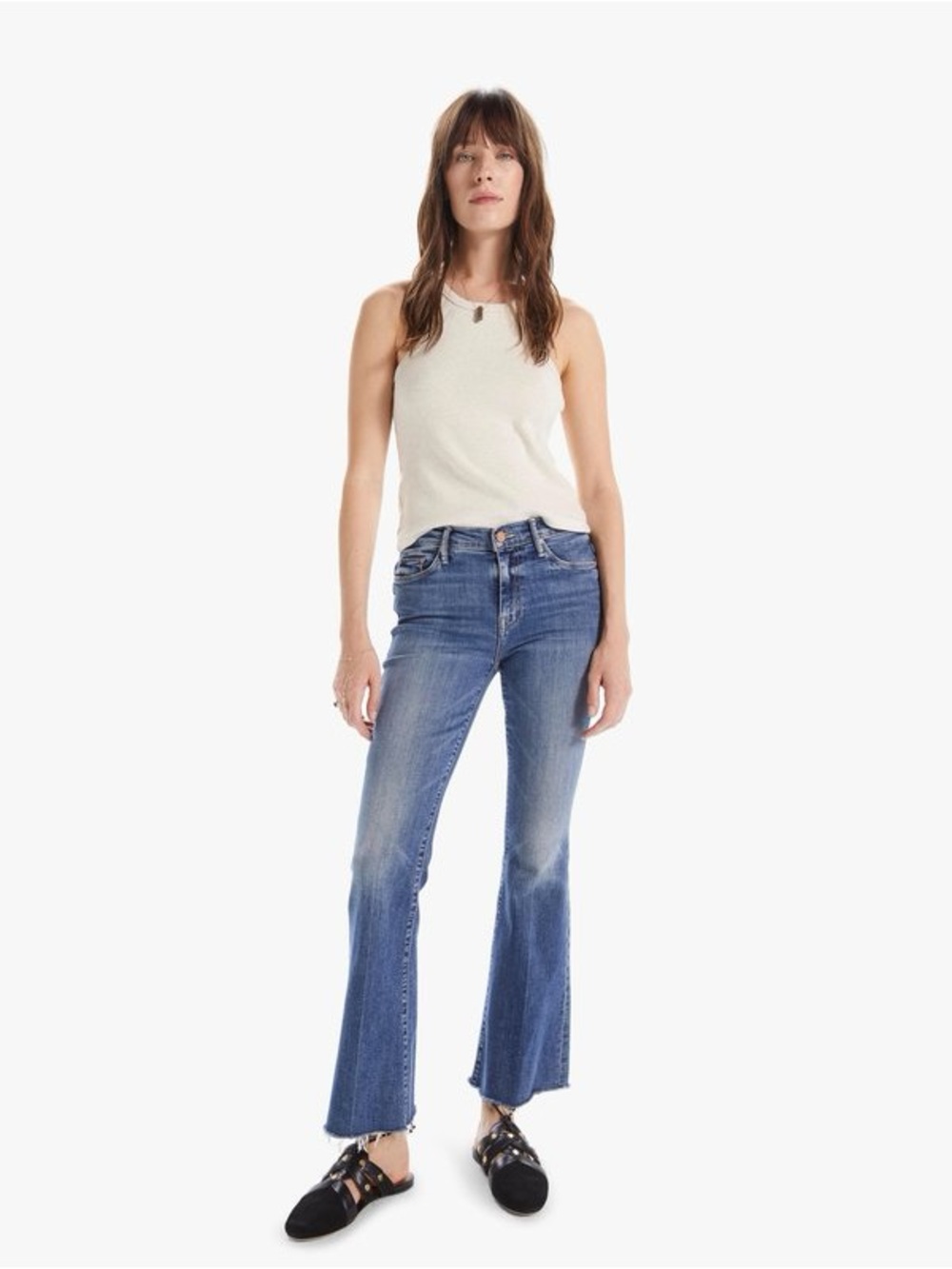 MOTHER The Weekender Fray Walking On Coals Flare Jeans 27